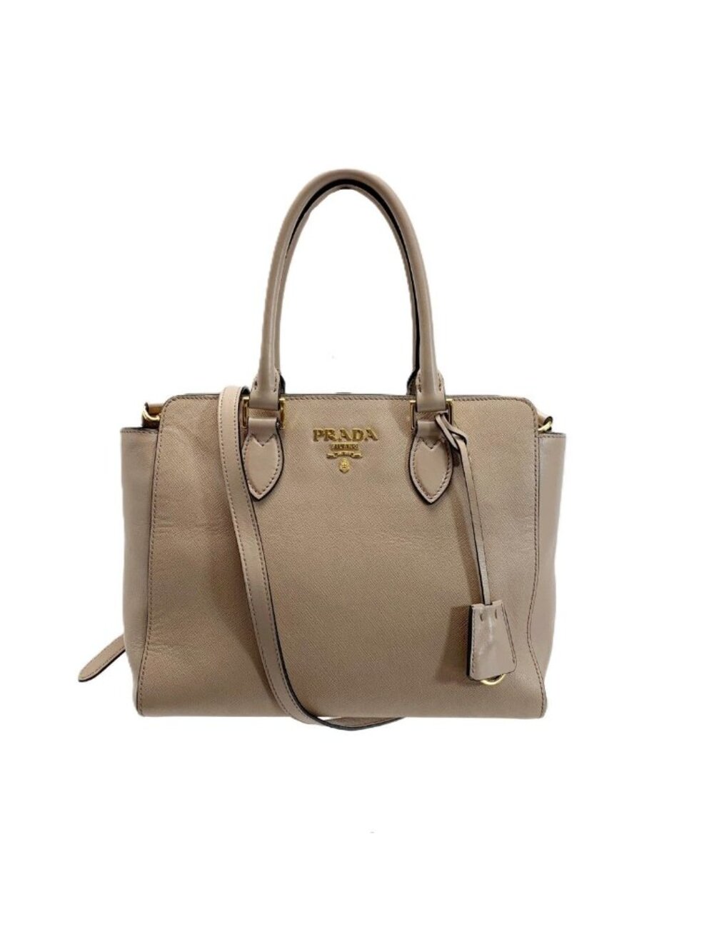 Prada Saffiano 2-Way Bag Beige with Trap